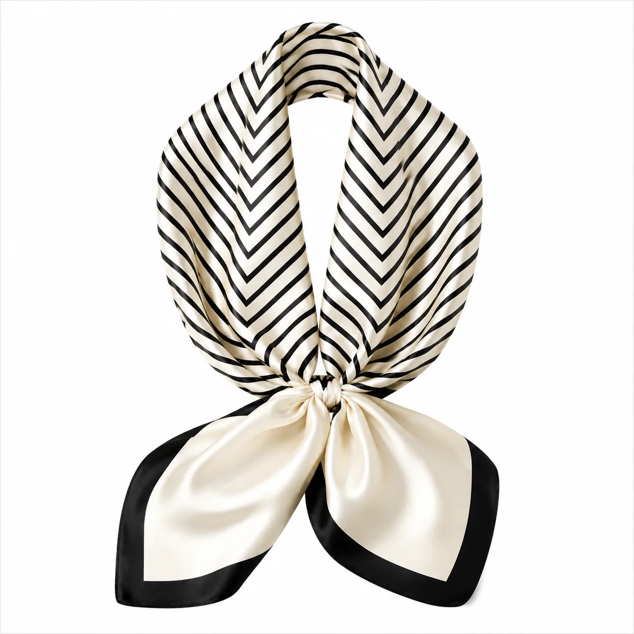 Custom 90cm square mulberry silk scarf in chevron stripe and floral print colorways, manufactured for private label fashion and gift brands by OlaSilk