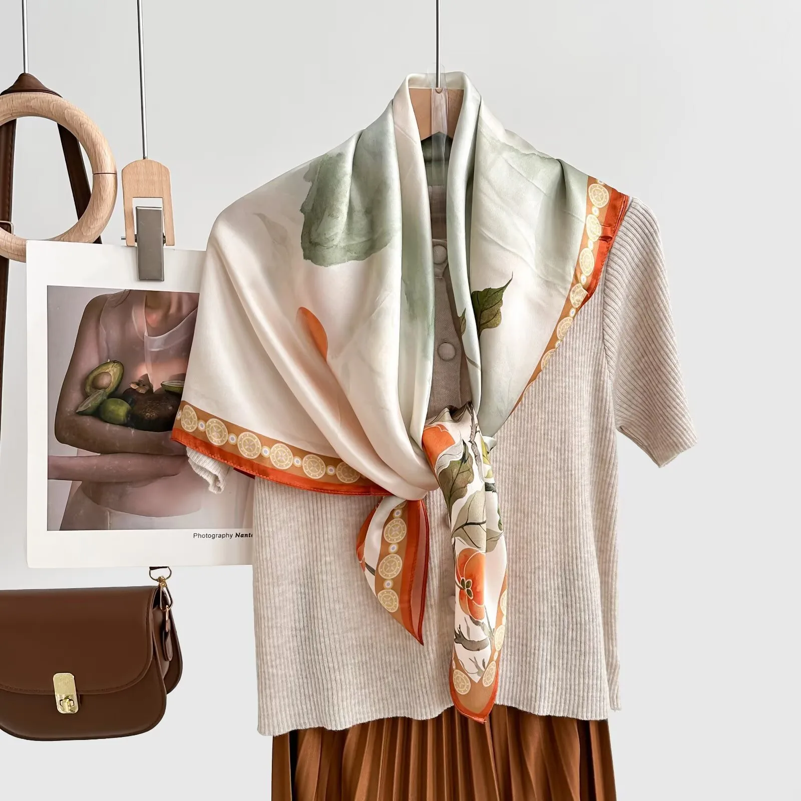 Modern Geometric Print 90cm Square Silk Scarf detail view