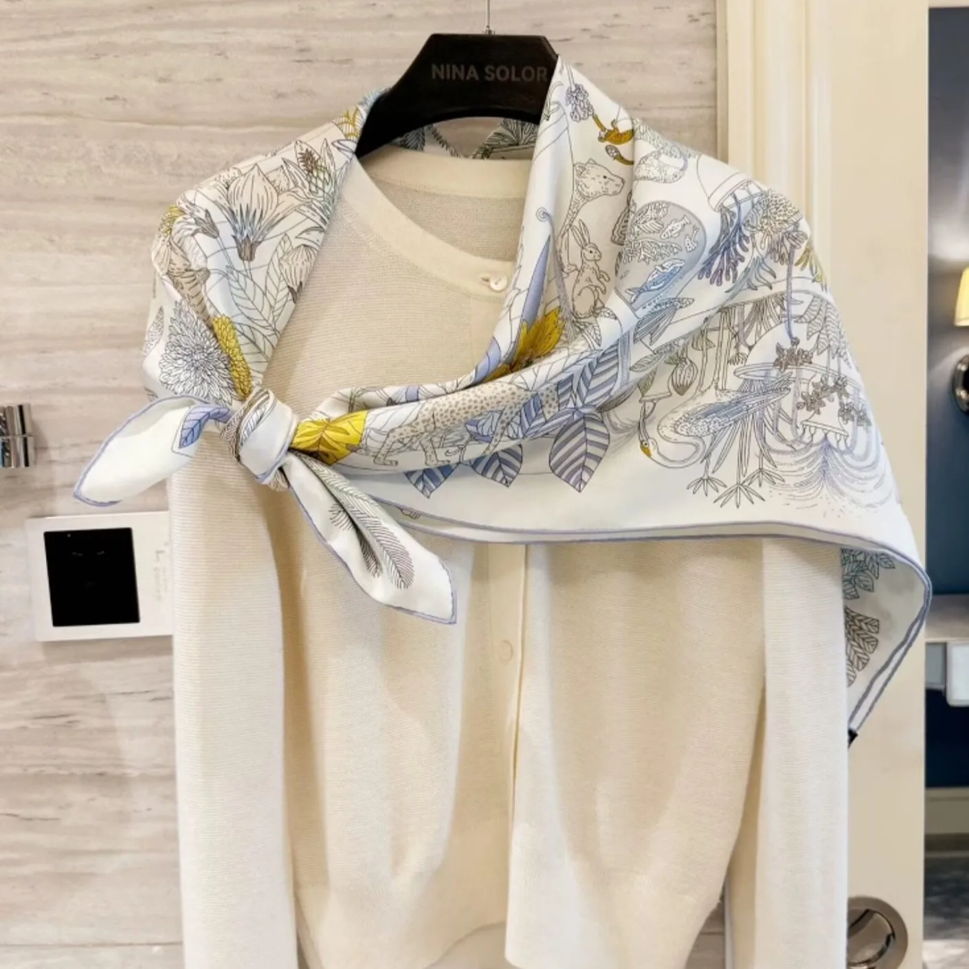 Modern Geometric Print 90cm Square Silk Scarf detail view