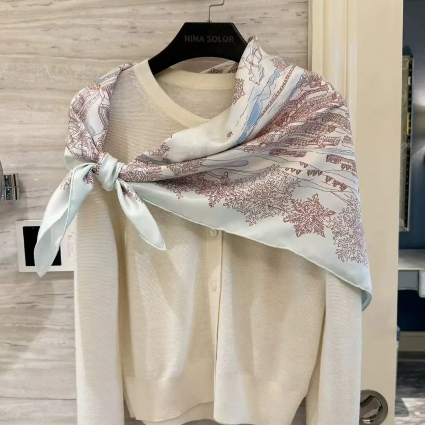 Modern Geometric Print 90cm Square Silk Scarf detail view