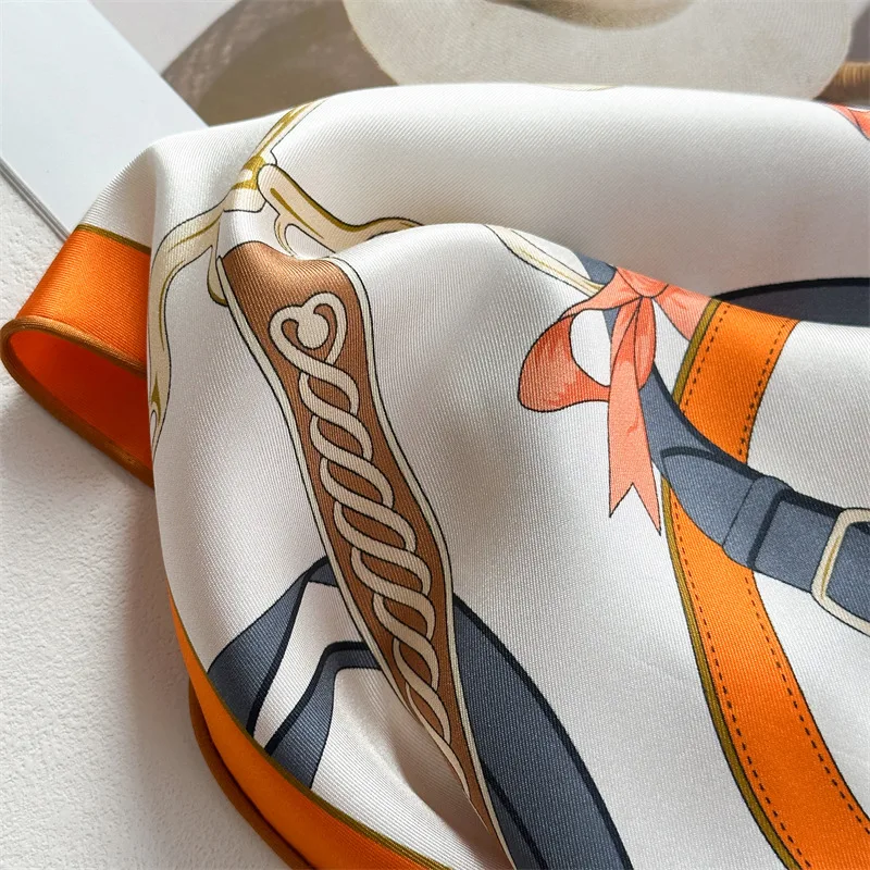 Equestrian Chain Print Triangle Silk Scarf detail view