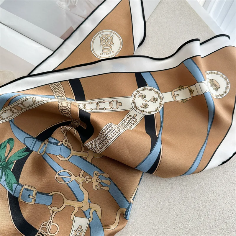 Equestrian Chain Print Triangle Silk Scarf detail view