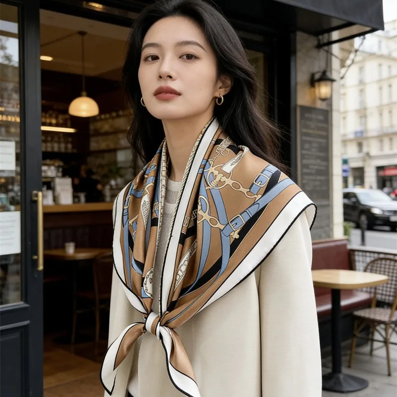 Equestrian Chain Print Triangle Silk Scarf detail view