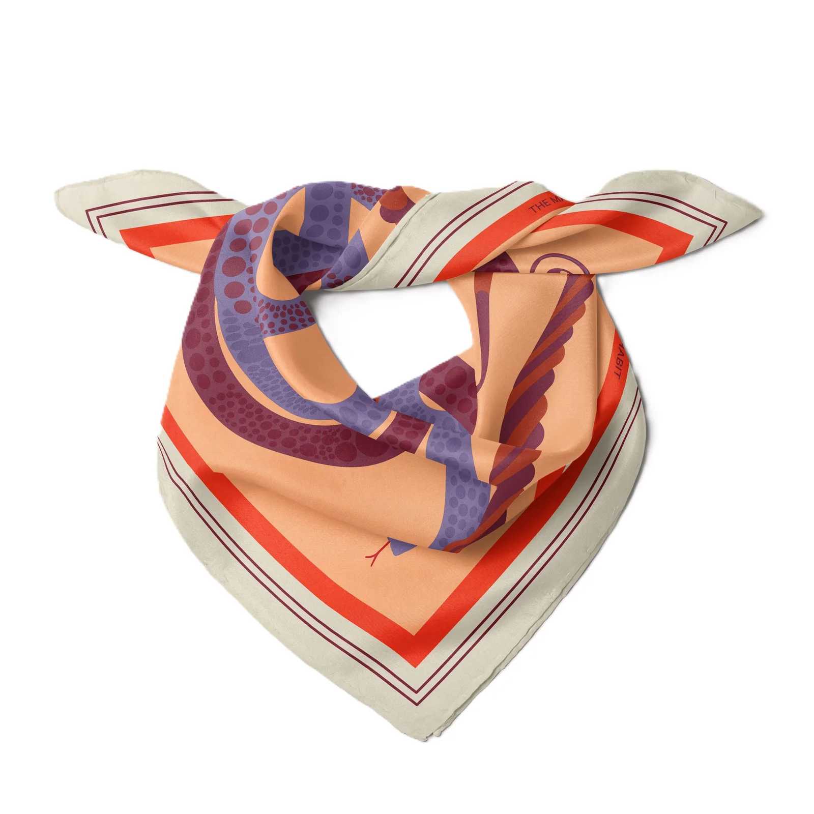 Custom 65cm vintage paisley panel mulberry silk square scarf in black, ivory, and brown, made to private label brand specification by OlaSilk