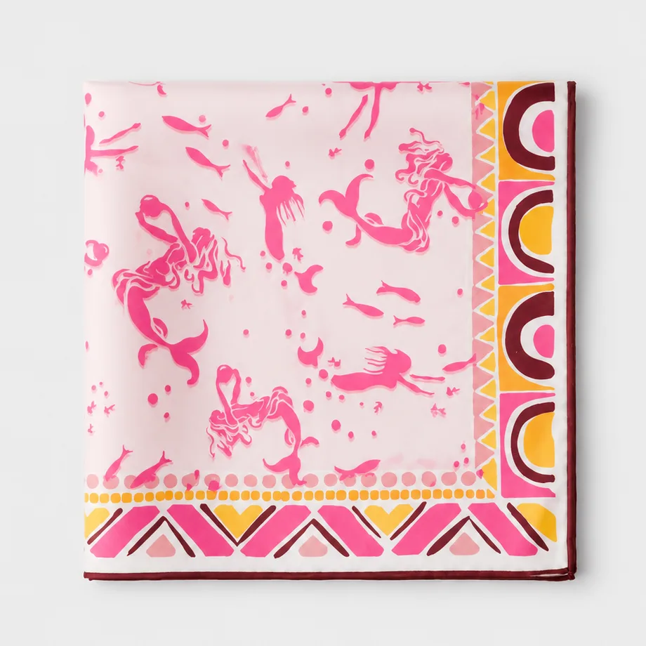 Mermaid Polka-Dot Double Match Silk Square Scarf detail view