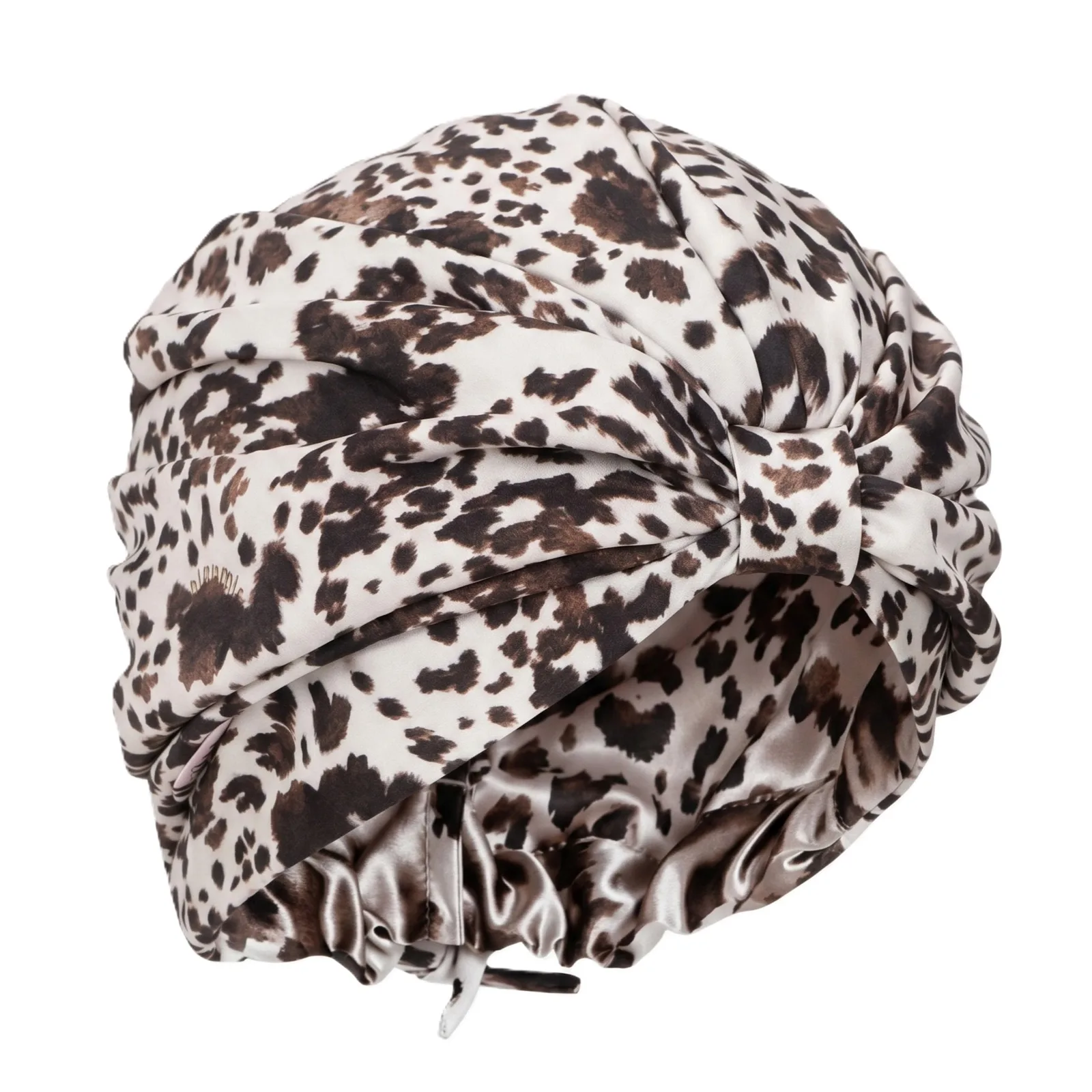 Printed Turban Silk Sleep Cap with Drawstring detail view