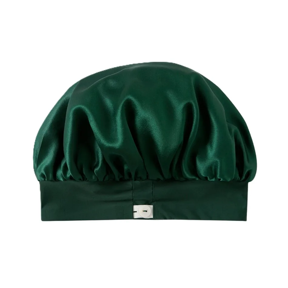 Detail view of a custom silk sleep cap featuring a soft, gathered structure that ensures a comfortable fit, with a secure band to prevent slippage