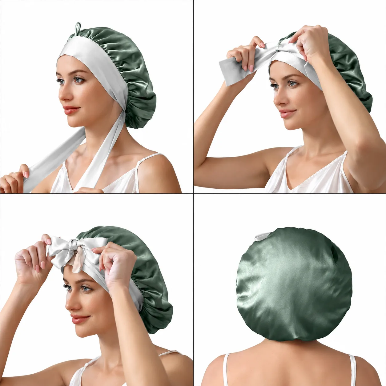 Double Layer Silk Sleep Bonnet with Bow Tie detail view