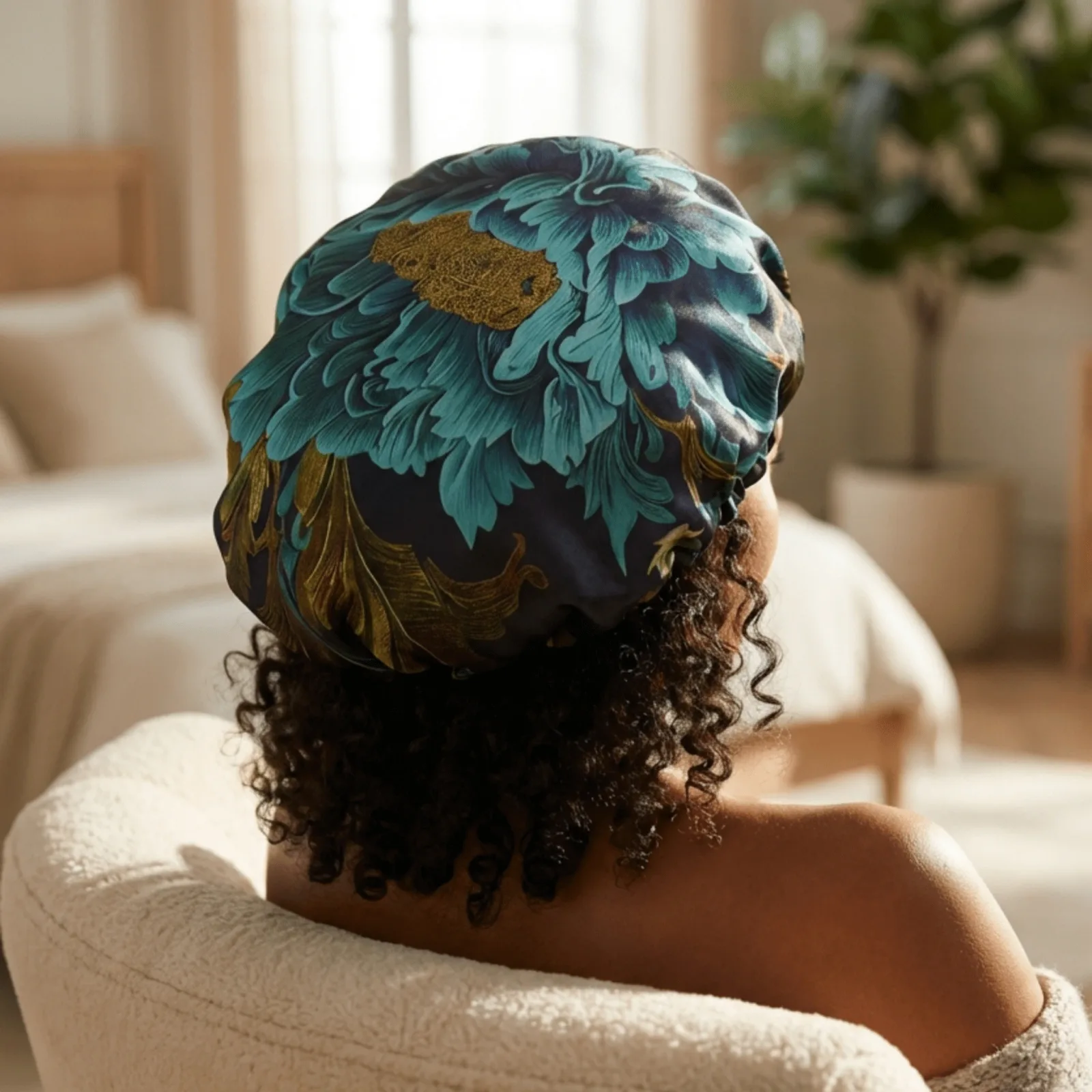 Reversible Printed Silk Sleep Bonnet detail view