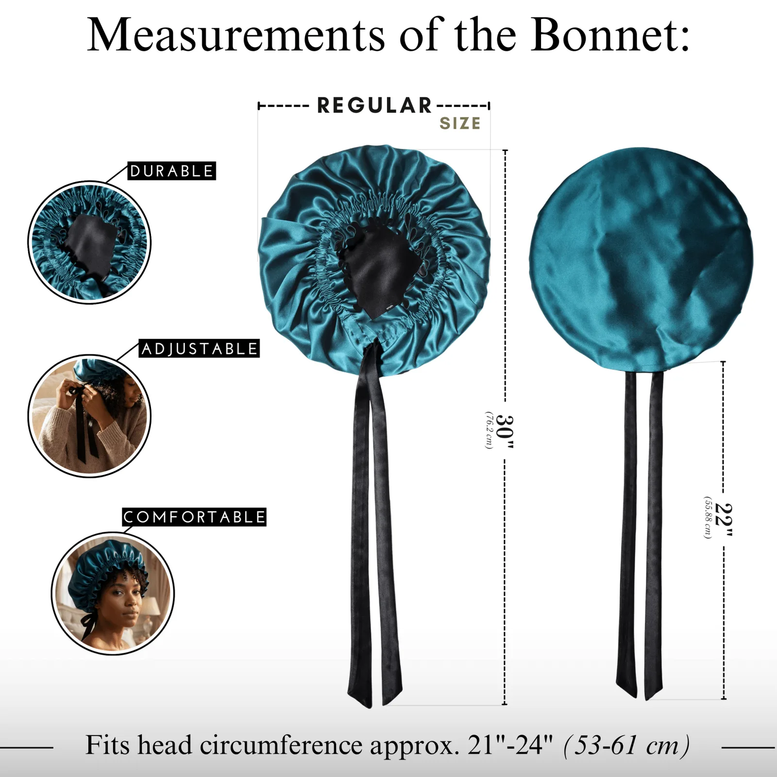 Detail view of a custom silk sleep cap featuring durable construction, adjustable fit with satin ties, and a comfortable elastic band designed for