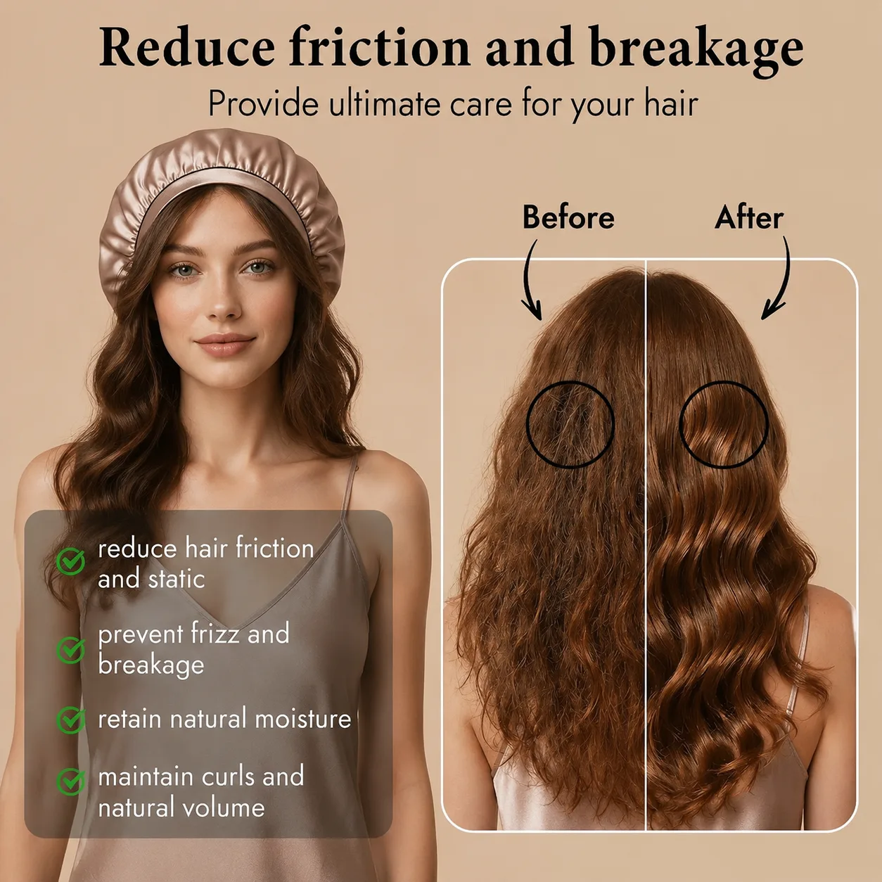 Double Layer Reversible Silk Sleep Bonnet detail view
