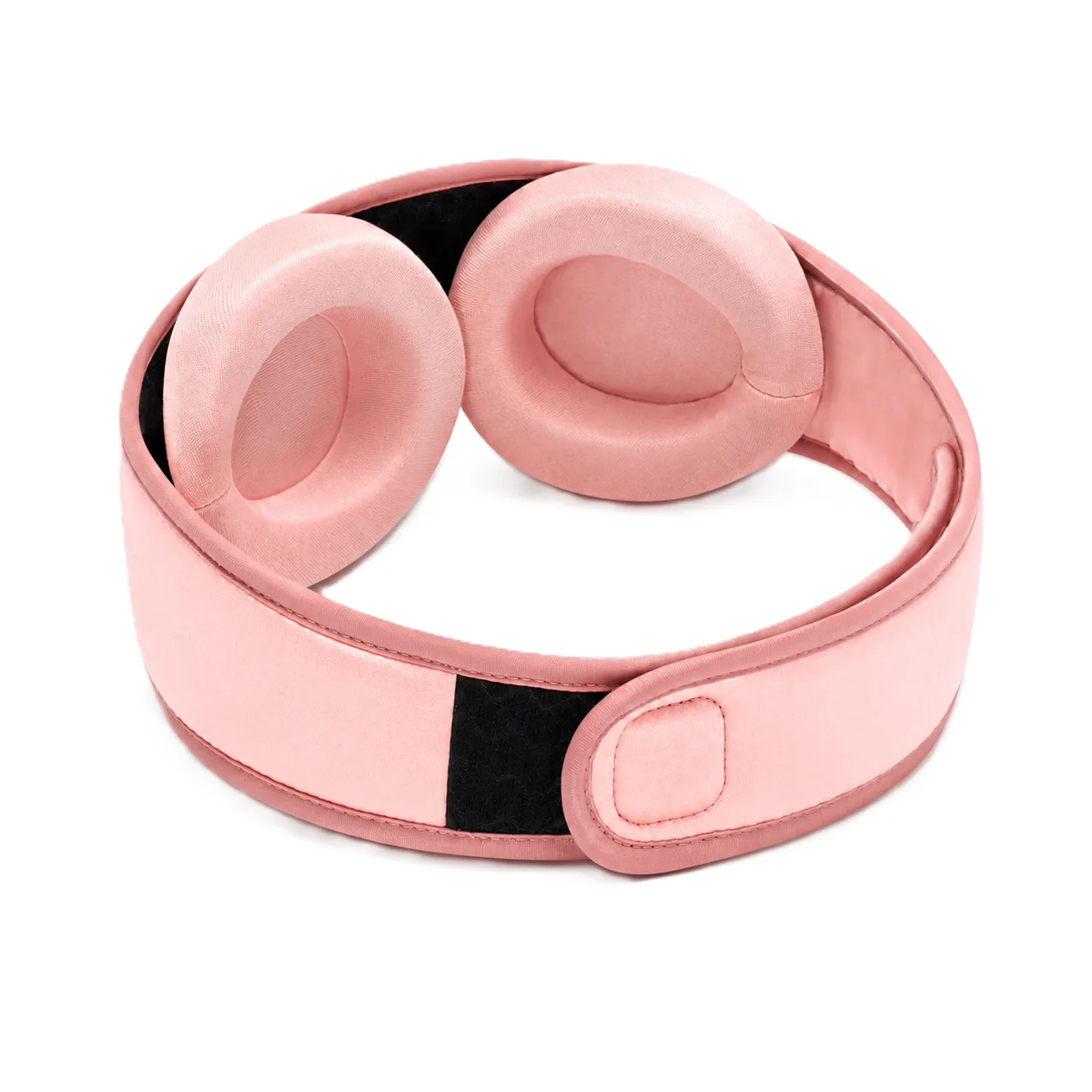 Detail view of custom silk sleep mask with padded fit for enhanced comfort, featuring a contour shape and adjustable strap for optimal support, ideal