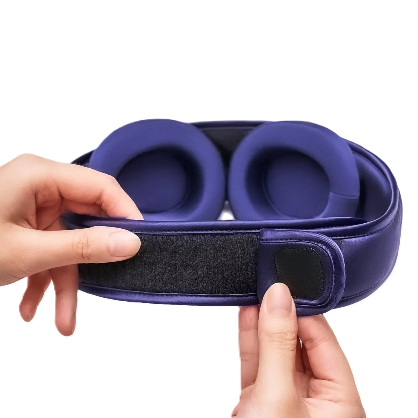 Detail view of custom silk sleep mask featuring adjustable strap for a comfortable fit, designed for private label clients