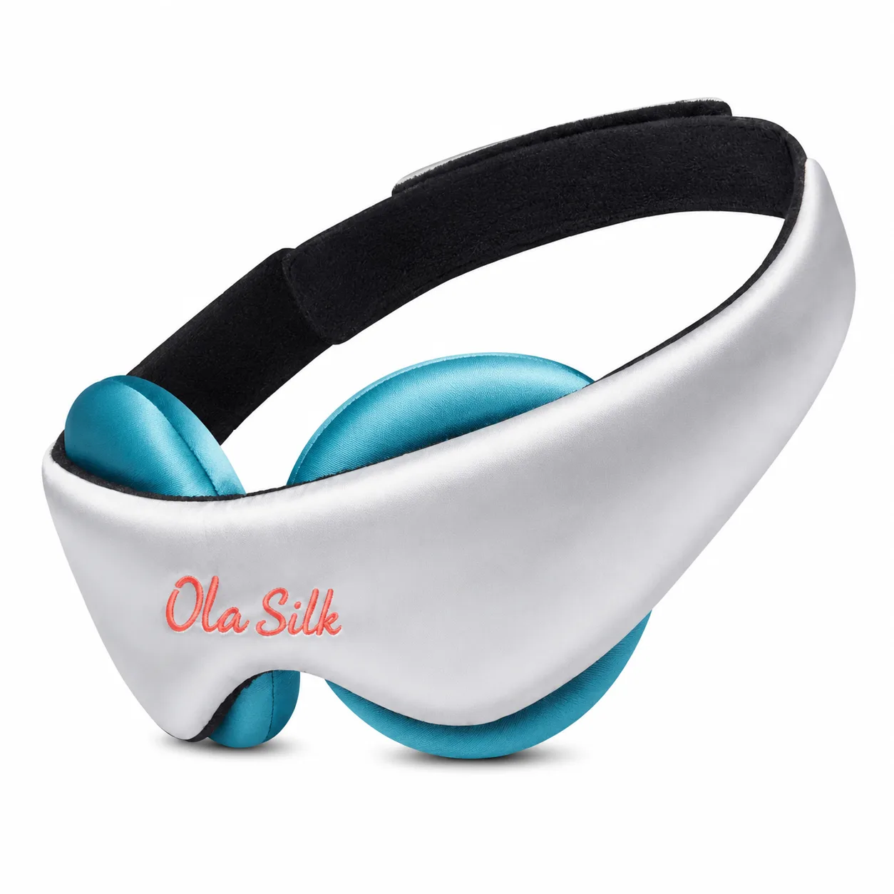 Detail view of custom silk sleep mask featuring ergonomic structure and adjustable fit, designed for optimal comfort and use by private label brands