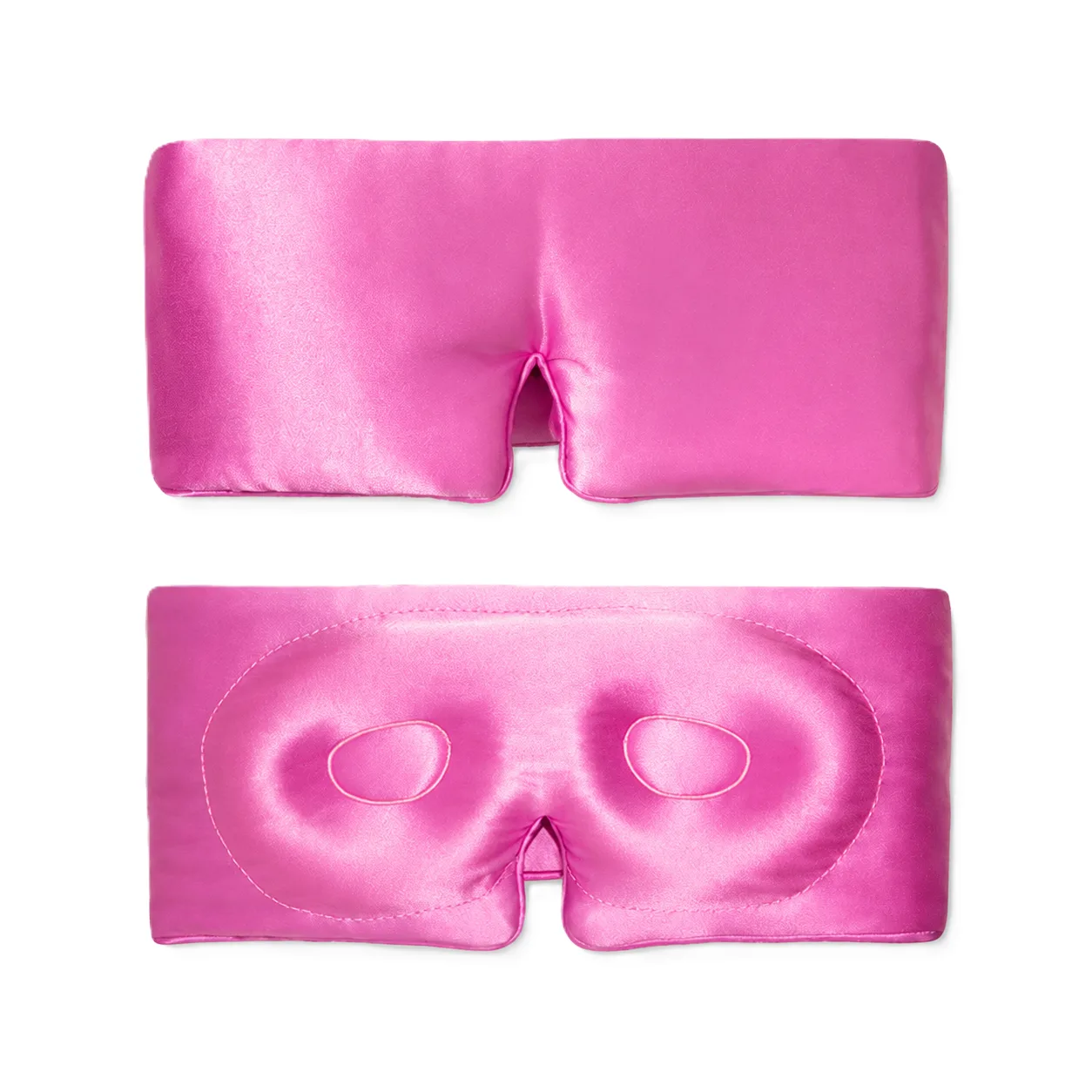 Detail view of a custom silk sleep mask designed for private label beauty and travel brands, featuring contoured eye shapes for a comfortable fit