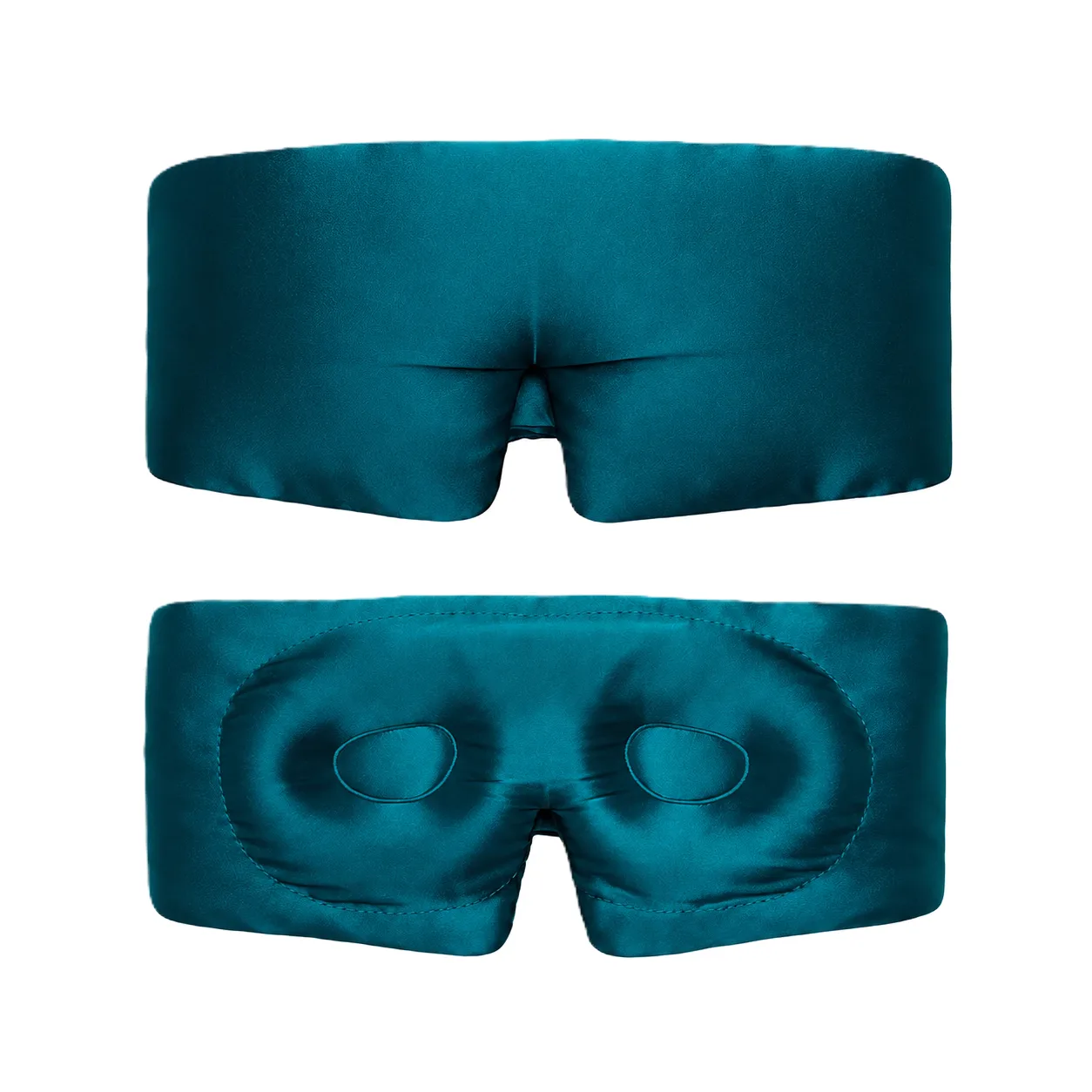 Detail view of custom silk sleep mask featuring smooth finish, contoured shape, and eye cutouts, designed for comfort and a secure fit for brand