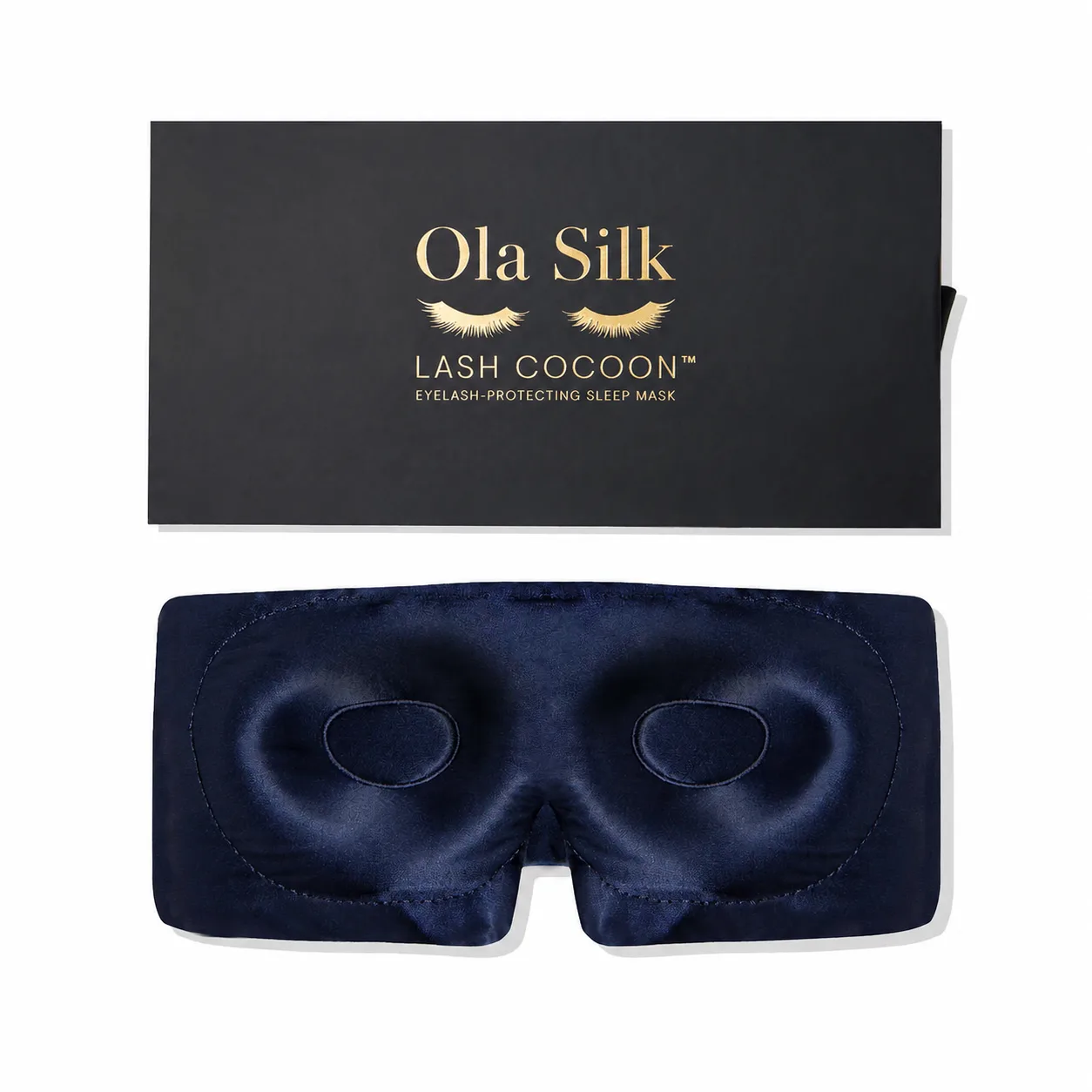 Detail view of a custom silk sleep mask featuring contoured eye cutouts for comfortable eyelash protection, designed for private label beauty brands