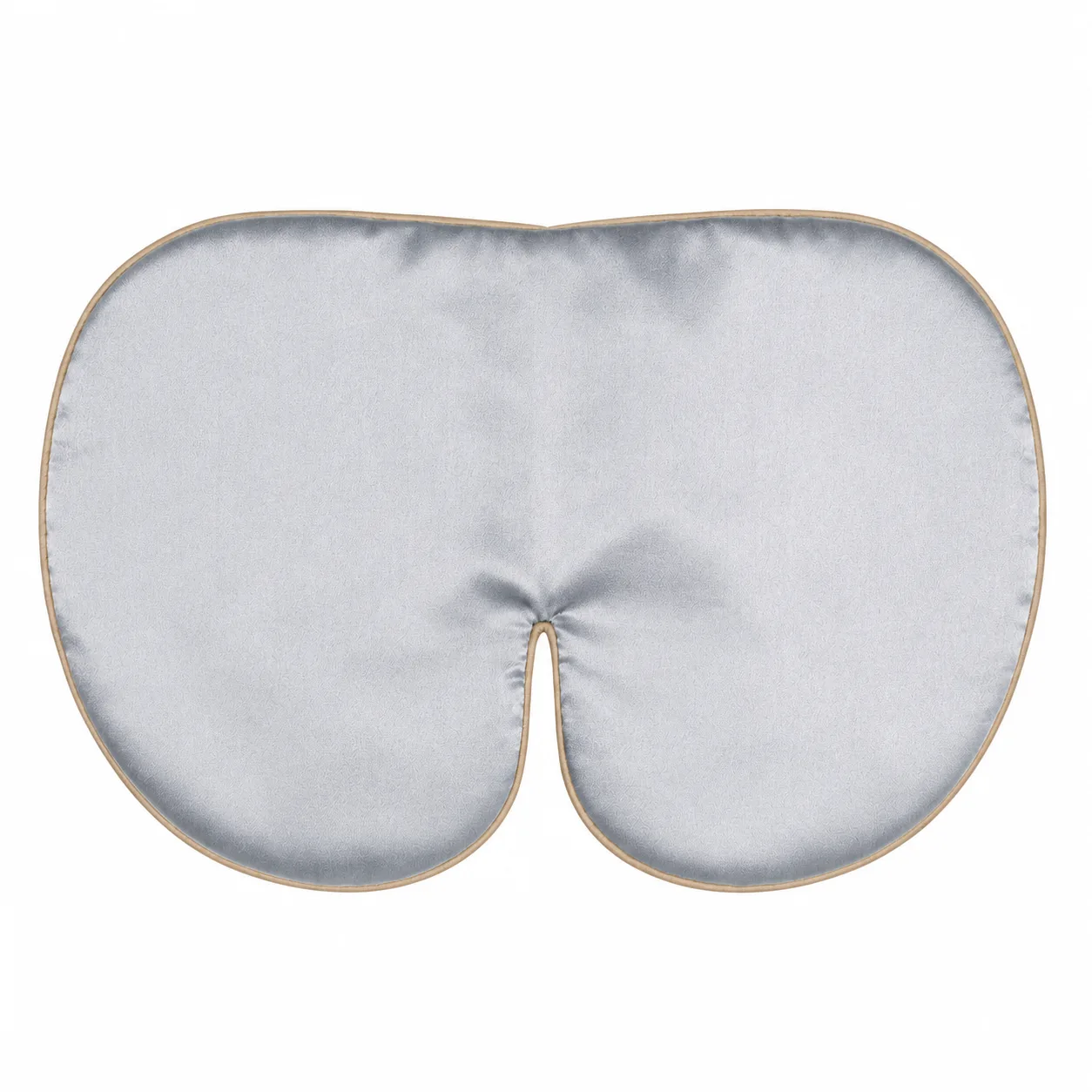 Detail view of custom silk sleep mask showcasing contoured shape and smooth edge finish for enhanced comfort, designed for private label brands in