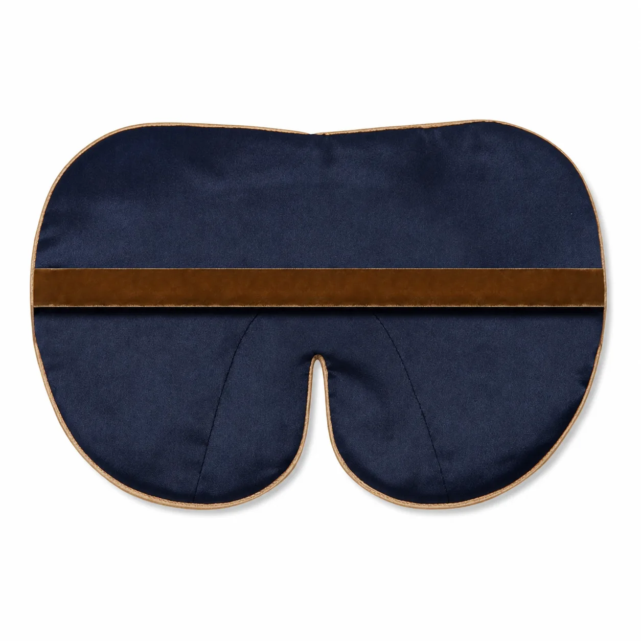 Detail view showcasing the flat shape and construction of the custom silk sleep mask, featuring a comfortable fit with consistent padding and an