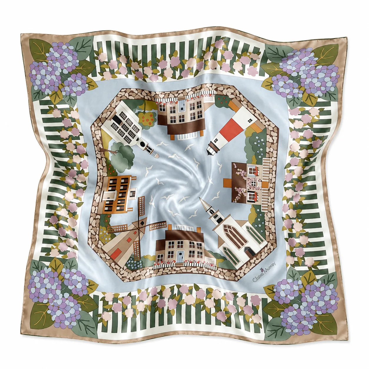 Botanical Floral Square Silk Scarf 90cm detail view