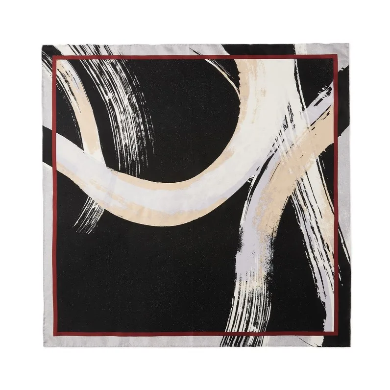 Black Abstract Brushstroke Square Silk Scarf detail view