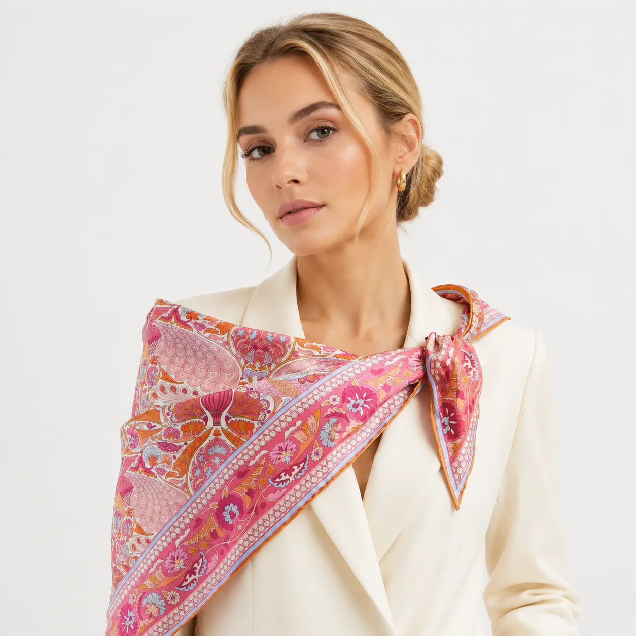 Peacock Promenade Large Triangle Silk Scarf detail view