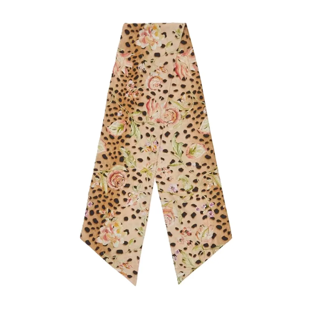 Multi-Colorway Floral Print Silk Ribbon Scarf detail view