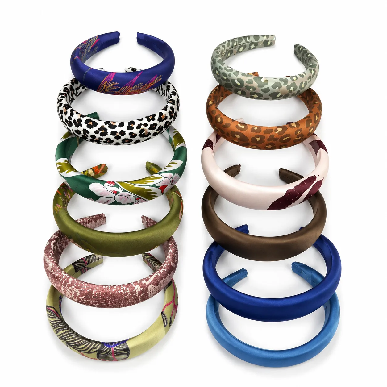 Color variant image showcasing multiple custom silk headbands for private label brands, highlighting diverse color palettes for seasonal planning