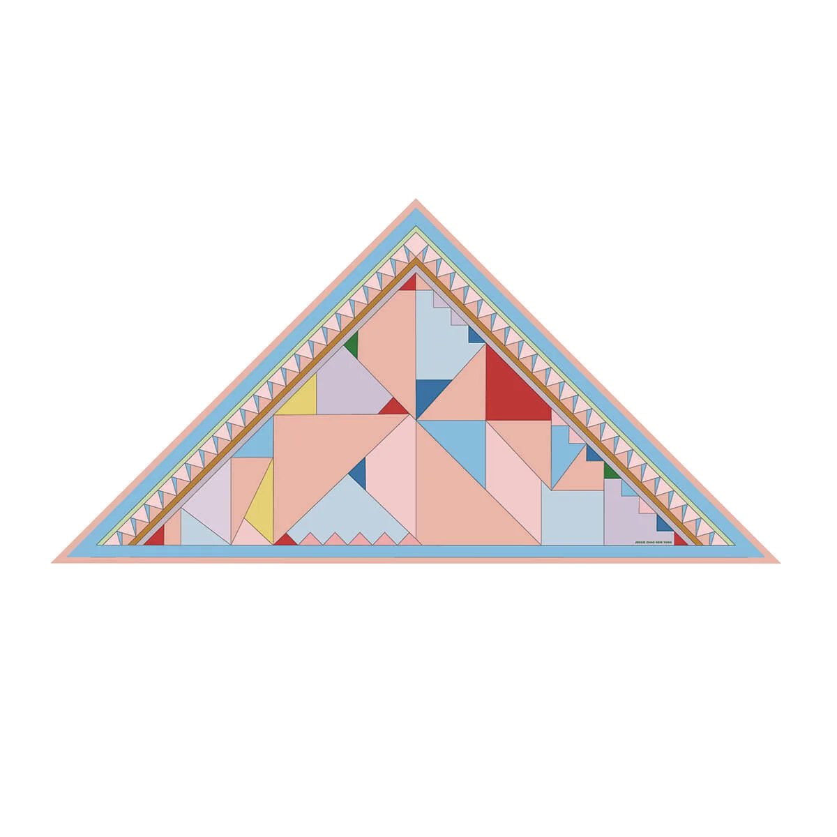 Detail view showcasing the triangular shape and construction of a custom silk scarf, designed for private label fashion and gift brands, emphasizing