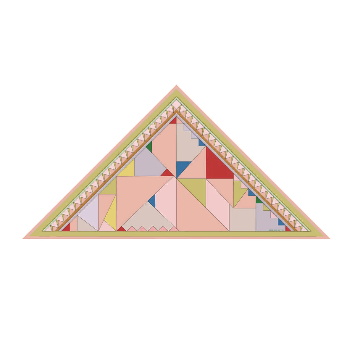 Triangular silk scarf featuring a geometric design, showcasing custom construction with clean edges and intricate seams, ideal for private label