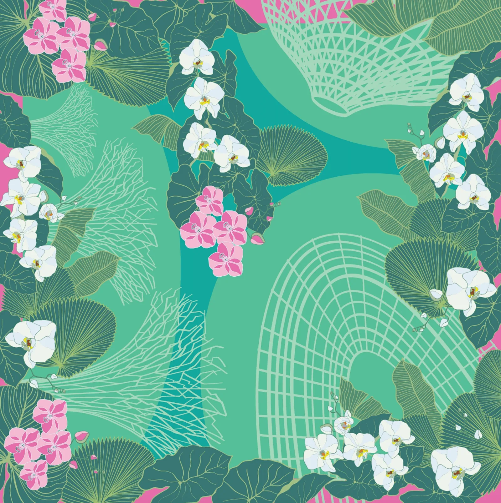 Tropical Botanical Print Cotton-Silk Square Scarf detail view