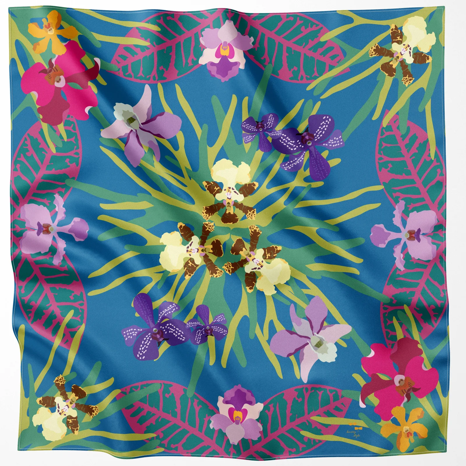 Tropical Botanical Print Cotton-Silk Square Scarf detail view
