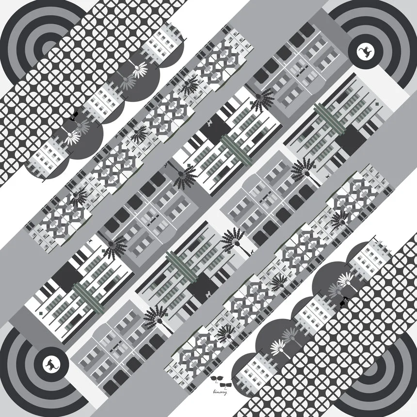 Tiong Bahru City Print Cotton-Silk Square Scarf detail view