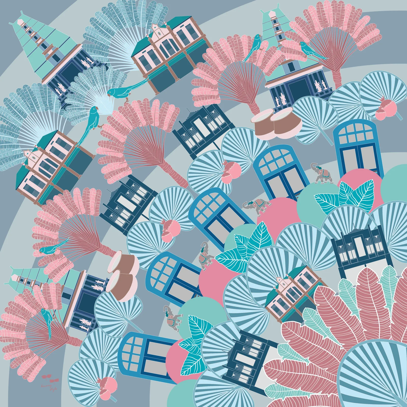 City Landmark Fringe Cotton-Silk Square Scarf detail view