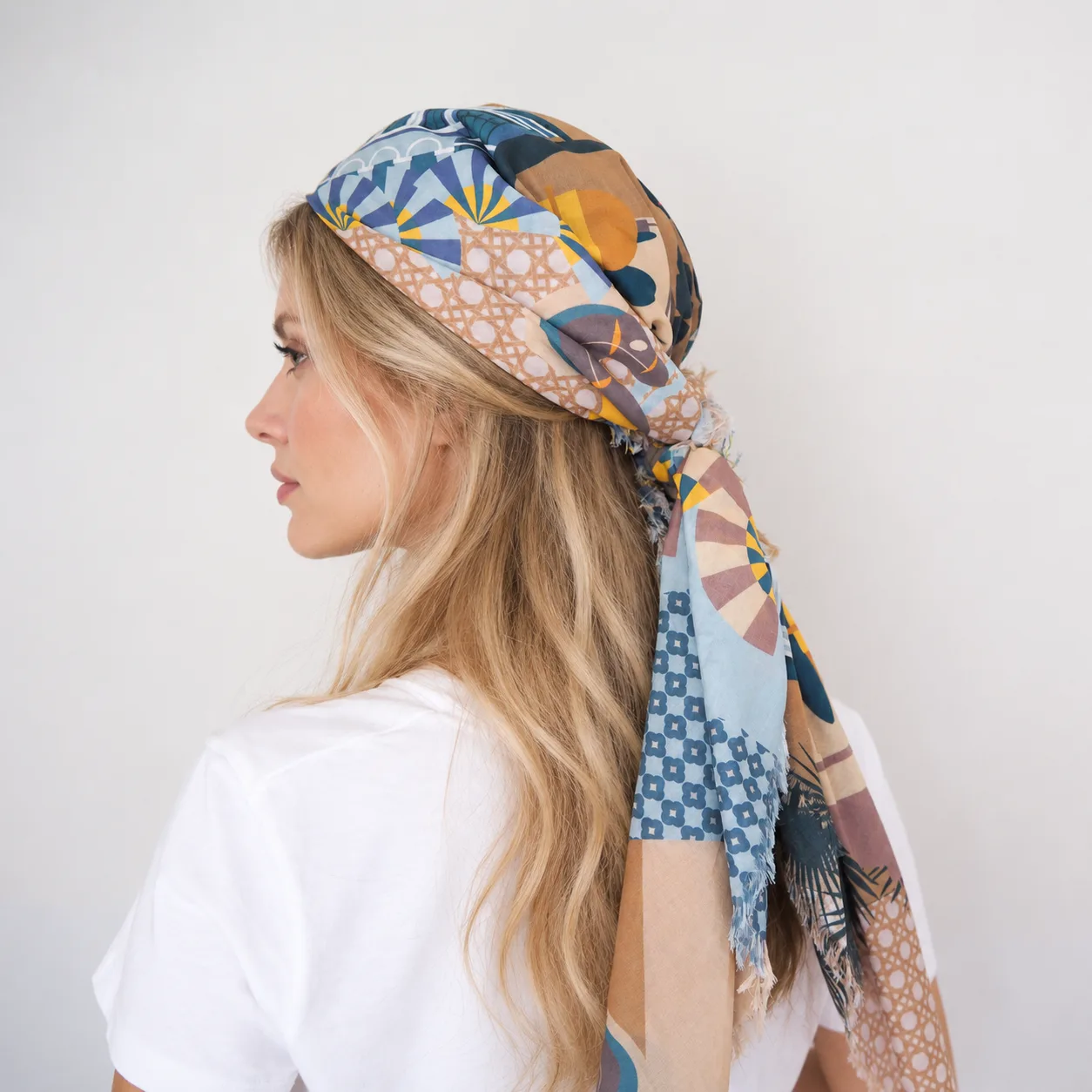 City Landmark Fringe Cotton-Silk Square Scarf detail view